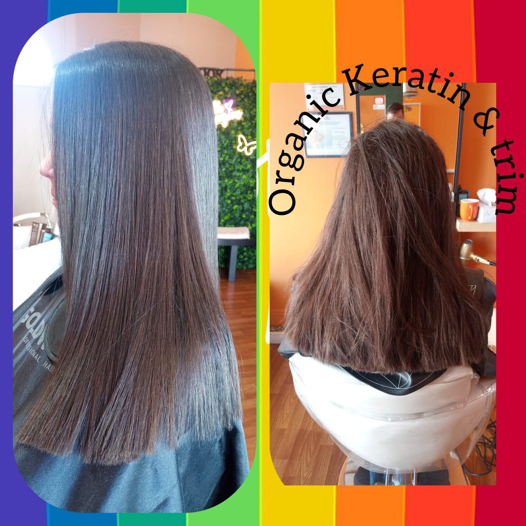 Client with smooth straight hair after keratin treatment